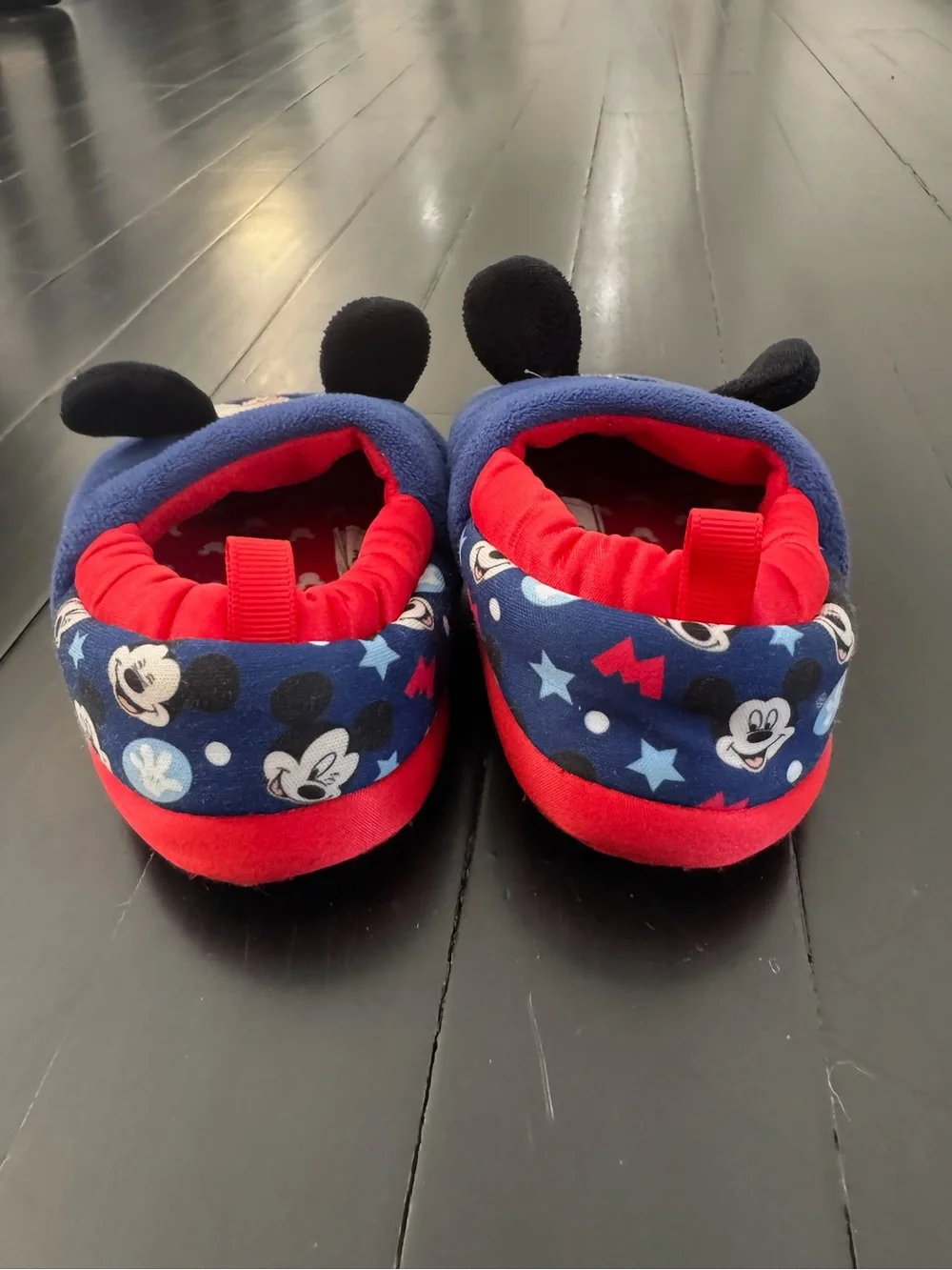 Disney Mickey Mouse Blue and Red Plush Kids Slippers
